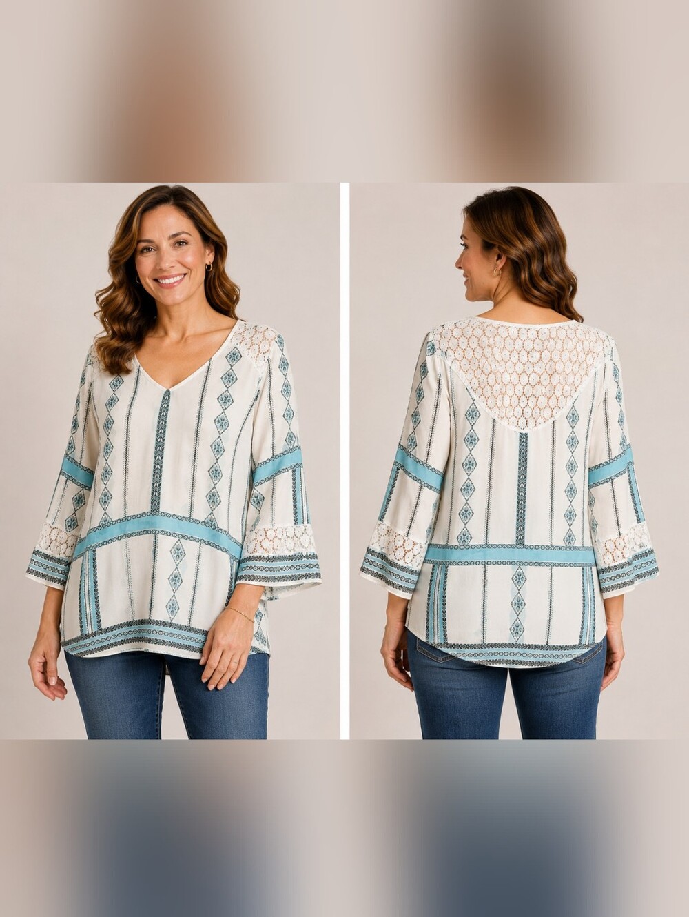 FIGUEROA & Flower Size M Aztec Western Bohemian Granny Core Top #W-552